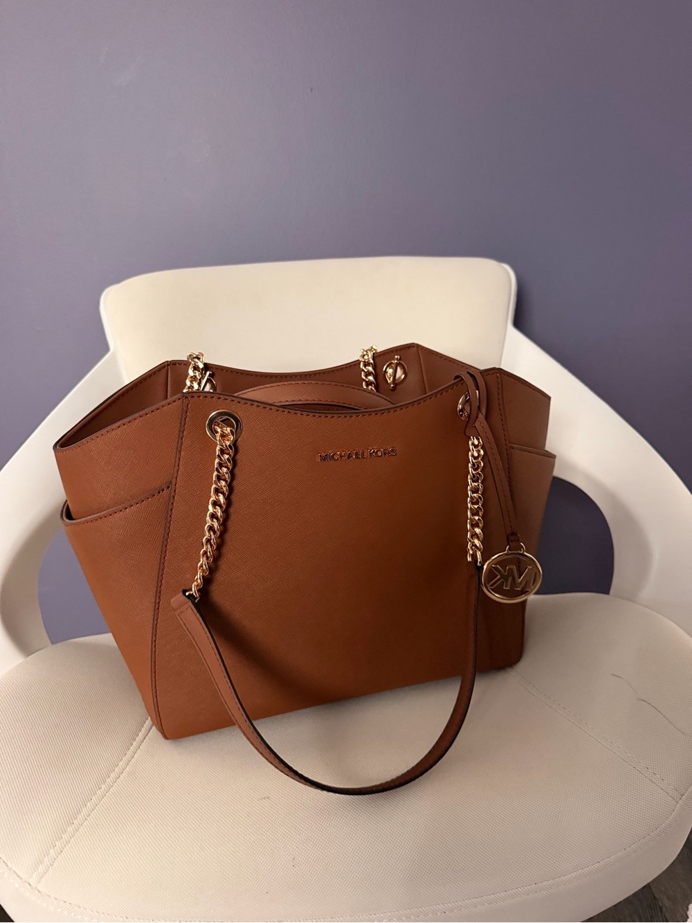 Michael Kors Chestnut Leather Chain-Accent Tote